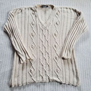 VTG David Brett Cotton Chunky Cable Knit Ivory Sweater Women’s XL USA Made